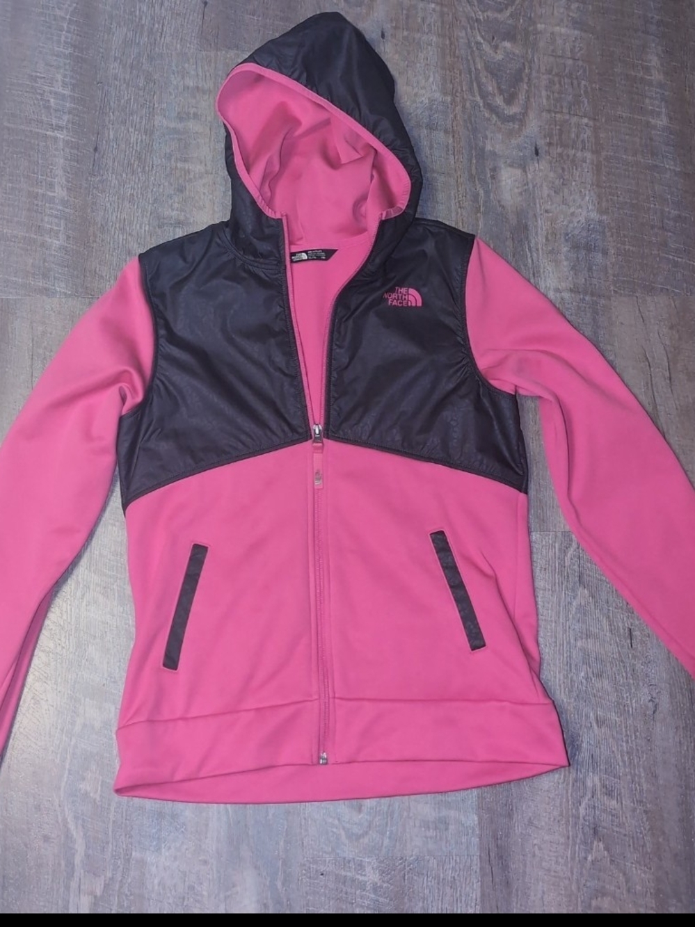 Womens XS Or Girls XL 18- North face lightweight pink and gray jacket